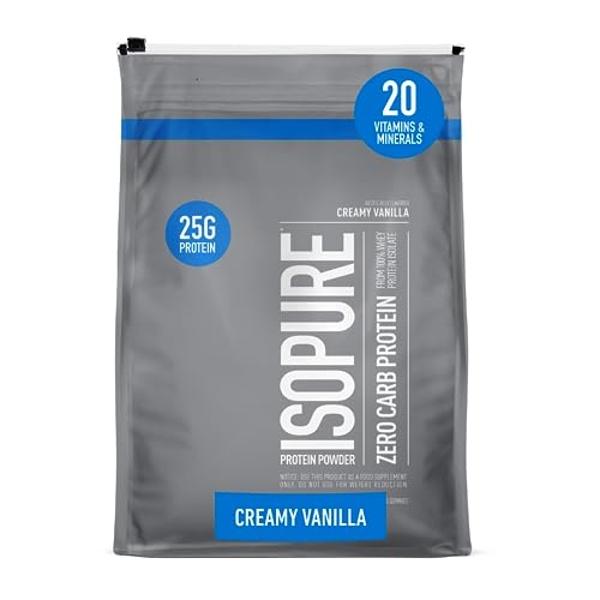 Isopure Zero Carb 100% Pure Whey Isolate Protein Powder, Lactose Free, Gluten Free, With Vitamins, Creamy Vanilla, 25g Protein Per Serving, 7.5 Lbs, 110 Servings (Packaging May Var