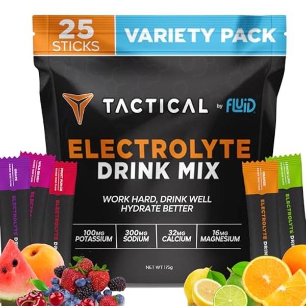 Fluid Tactical - Electrolyte Powder Drink Mix, Travel Ready Stick Packs, Extreme Re-Hydration, Low Sugar, Prevent Dehydration, Eliminate Cramps (Variety Pack)