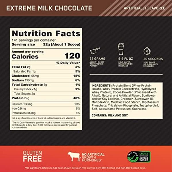 Optimum Nutrition Gold Standard 100% Whey Protein Powder, Extreme Milk Chocolate, 10 Pound (Packaging May Vary)