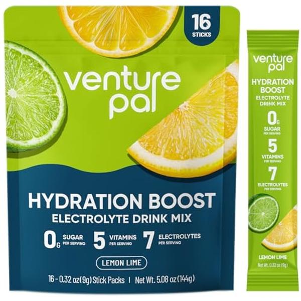 Venture Pal Sugar Free Electrolyte Powder Packets - Liquid Daily IV Hydration Packets for Rehydration | 5 Vitamins & 7 Electrolytes | Keto Friendly | Non-GMO | Vegan | 16 Sticks