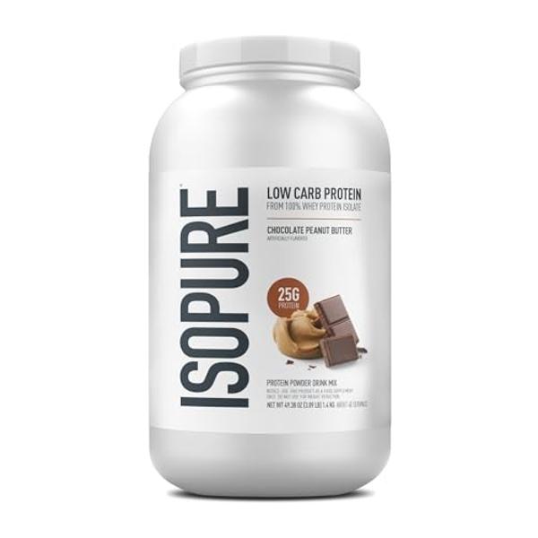 Isopure Low Carb 100% Pure Whey Isolate Protein Powder, Lactose Free, Gluten Free, With Vitamins, Chocolate Peanut Butter, 25g Protein Per Serving, 3 Lbs, 40 Servings