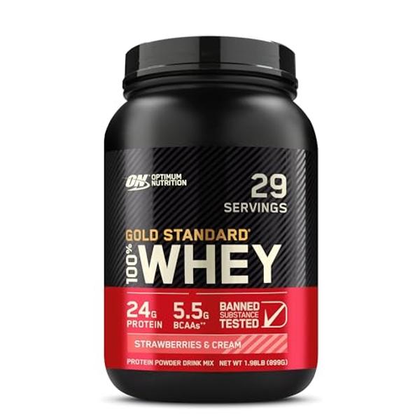 Optimum Nutrition Gold Standard 100% Whey Protein Powder, Strawberry & Cream, 2 Pound (Packaging May Vary)