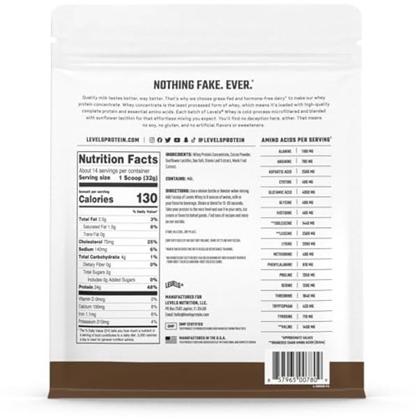 Levels Grass Fed Whey Protein Powder, No Artificials, 24G of Protein, Vanilla Bean, 1LB