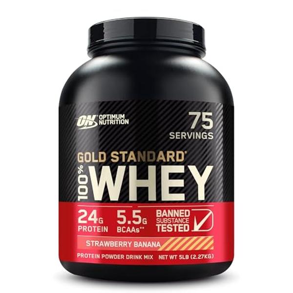 Optimum Nutrition Gold Standard 100% Whey Protein Powder, Strawberry Banana, 5 Pound (Packaging May Vary)