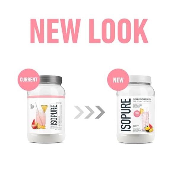 Isopure Clear Whey Isolate Protein Powder Infusions, Lactose Free, Gluten Free, Naturally Flavored, Tropical Punch, 20g Protein Per Serving, 1.9 Lbs, 36 Servings (Packaging May Var