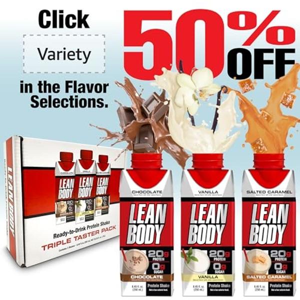 Lean Body Ready-to-Drink Café Mocha Protein Shake, 240mg Caffeine, 40g Protein, Whey Blend, 0 Sugar, Gluten Free, 22 Vitamins & Minerals, (Recyclable Carton & Lid - Pack of 12) LAB