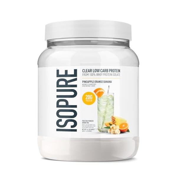 Isopure Clear Whey Isolate Protein Powder Infusions, Lactose Free, Gluten Free, Naturally Flavored, Pineapple Orange Banana, 20g Protein Per Serving, 14.1 Oz, 16 Servings (Packagin