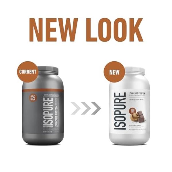 Isopure Low Carb 100% Pure Whey Isolate Protein Powder, Lactose Free, Gluten Free, With Vitamins, Chocolate Peanut Butter, 25g Protein Per Serving, 3 Lbs, 40 Servings