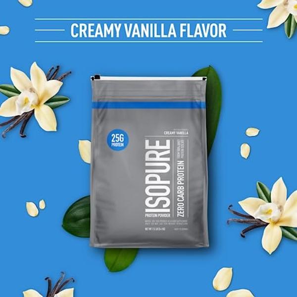 Isopure Zero Carb 100% Pure Whey Isolate Protein Powder, Lactose Free, Gluten Free, With Vitamins, Creamy Vanilla, 25g Protein Per Serving, 7.5 Lbs, 110 Servings (Packaging May Var