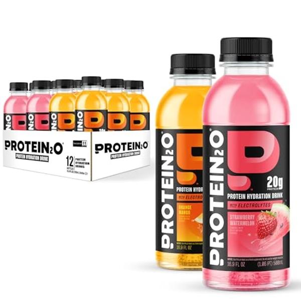 Protein2o Hydration Drink - 2-in-1 Liquid Clear Whey Protein Isolate and Electrolyte Drink - 20g Protein, Vitamins B5, B6 - Post-Workout Recovery - 16.9 Fl Oz - 12 Count Variety Pa