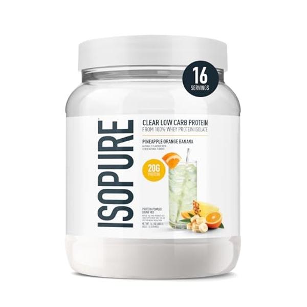 Isopure Clear Whey Isolate Protein Powder Infusions, Lactose Free, Gluten Free, Naturally Flavored, Pineapple Orange Banana, 20g Protein Per Serving, 14.1 Oz, 16 Servings (Packagin