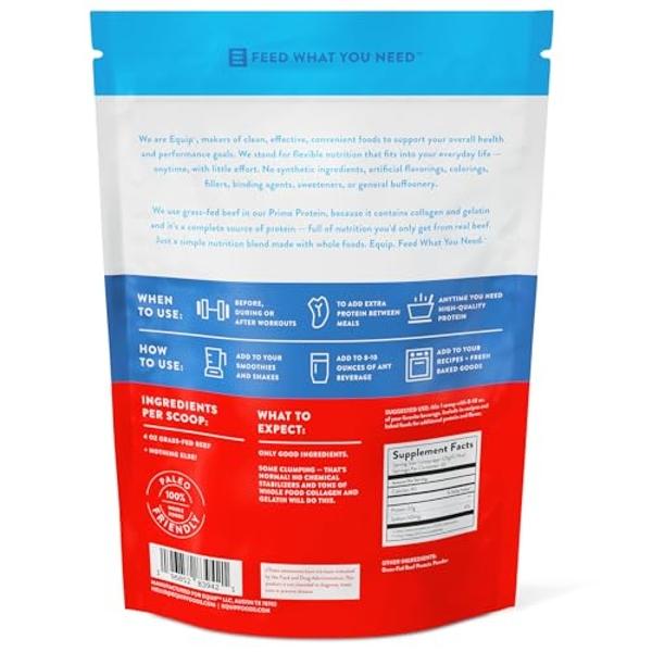 Equip Foods Prime Protein Powder | Clean, Grass Fed Beef Protein Isolate | Carnivore Protein Powder | Paleo, Keto Friendly | Gluten, Dairy Free | Helps Build & Repair Tissue | 30 S