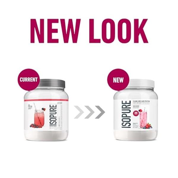 Isopure Clear Whey Isolate Protein Powder Infusions, Lactose Free, Gluten Free, Naturally Flavored, Mixed Berry, 20g Protein Per Serving, 14.1 Oz, 16 Servings (Packaging May Vary)