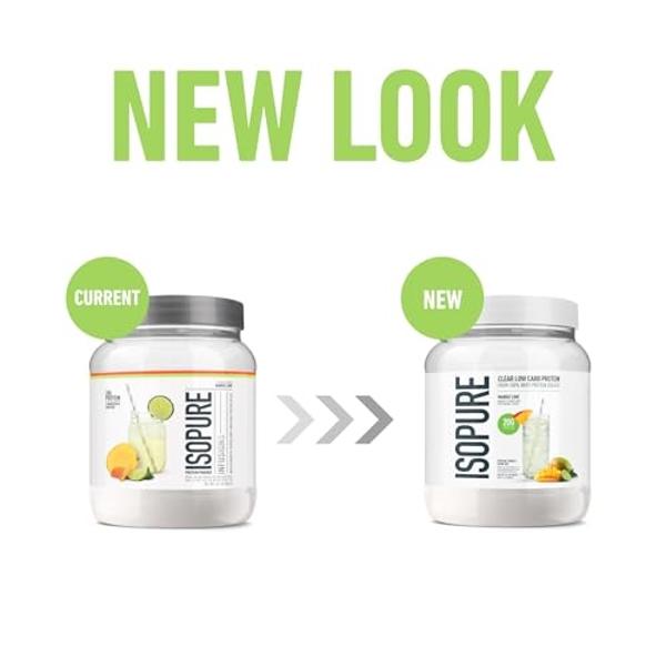Isopure Clear Whey Isolate Protein Powder Infusions, Lactose Free, Gluten Free, Naturally Flavored, Mango Lime, 20g Protein Per Serving, 14.1 Oz, 16 Servings