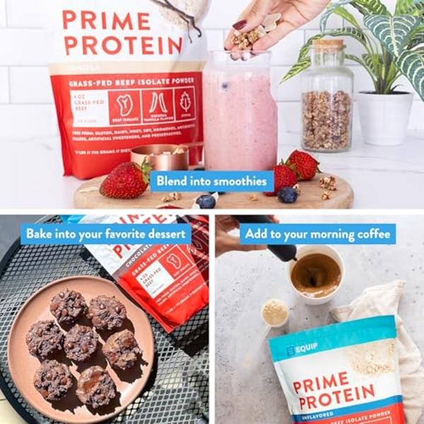Equip Foods Prime Protein Powder | Clean, Grass Fed Beef Protein Isolate | Carnivore Protein Powder | Paleo, Keto Friendly | Gluten, Dairy Free | Helps Build & Repair Tissue | 30 S