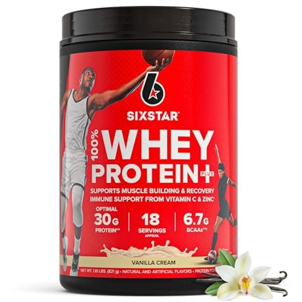 Six Star Whey Protein Powder Plus - Muscle Building & Recovery Formula with Whey Isolate Powder, BCAAs, 30g Protein, Immune Support - Post-Workout Supplement - Vanilla Cream, 1.8 l