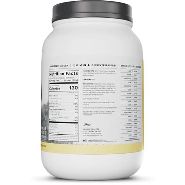 Levels Grass Fed Whey Protein Powder, No Artificials, 25G of Protein, Unflavored, 2LB
