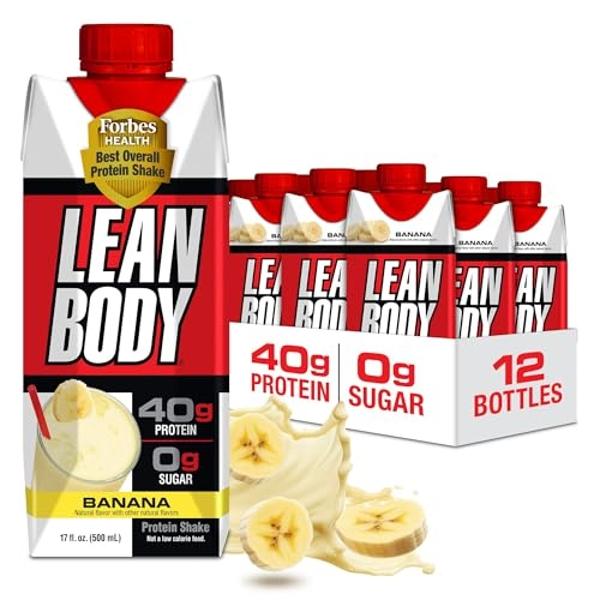 Lean Body Ready-to-Drink Banana Protein Shake, 40g Protein, Whey Blend, 0 Sugar, Gluten Free, 22 Vitamins & Minerals, 17 Ounce (Recyclable Carton & Lid - Pack of 12) LABRADA