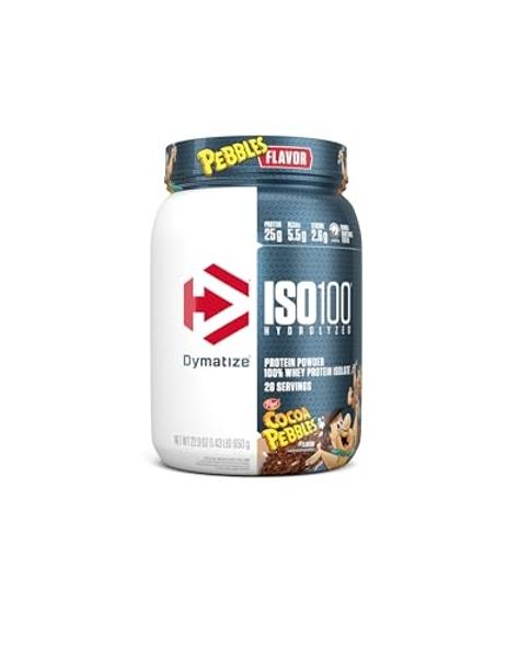 Dymatize x Cocoa Pebbles ISO100 Whey Protein Powder Isolate, 25g of Protein, 20 Servings, 5.5g BCAAs, 120 Cal., Gluten Free, 1g Fat, 1g Sugar, 2g Carb