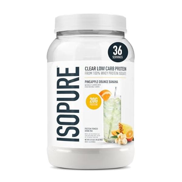 Isopure Clear Whey Isolate Protein Powder Infusions, Lactose Free, Gluten Free, Naturally Flavored, Pineapple Orange Banana, 20g Protein Per Serving, 1.9 Lb, 36 Servings (Packaging