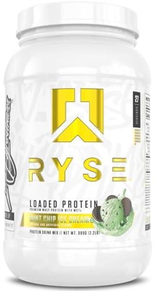 RYSE Loaded Protein Powder - Mint Chip Ice Cream - 25g Whey Protein Isolate & Concentrate with Prebiotic Fiber & MCTs - Low Carb, Low Sugar, Digestive-Friendly - 27 Servings / 2 lb