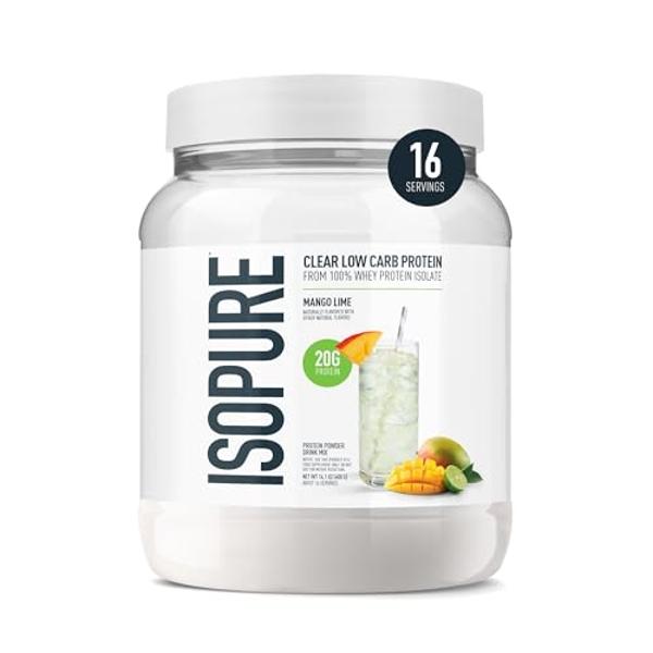 Isopure Clear Whey Isolate Protein Powder Infusions, Lactose Free, Gluten Free, Naturally Flavored, Mango Lime, 20g Protein Per Serving, 14.1 Oz, 16 Servings