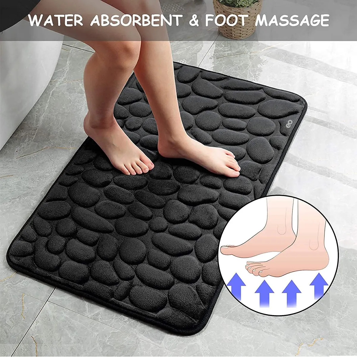 Tapete Baño Ultra Suave Antideslizante Absorbente De Agua Negro