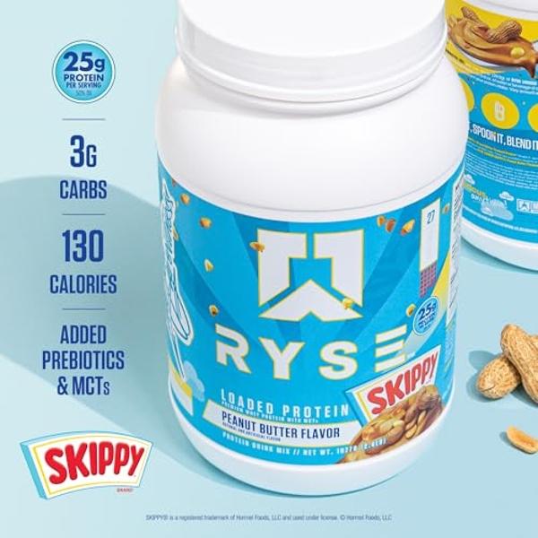 RYSE Loaded Protein Powder - Skippy Peanut Butter - 25g Whey Protein Isolate & Concentrate with Prebiotic Fiber & MCTs - Low Carb, Low Sugar, Digestive-Friendly - 27 Servings / 2 l