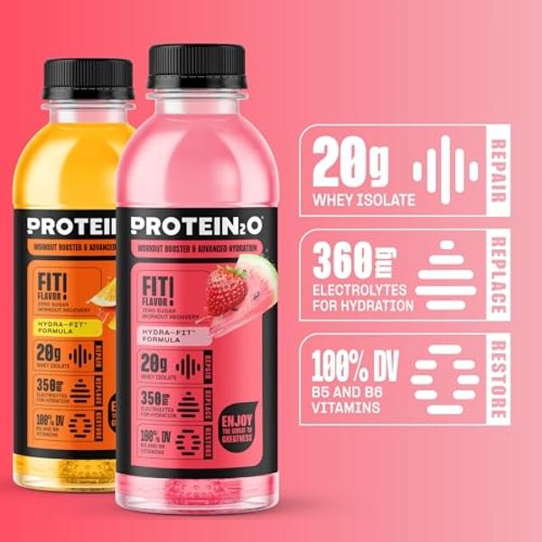 Protein2o Hydration Drink - 2-in-1 Liquid Clear Whey Protein Isolate and Electrolyte Drink - 20g Protein, Vitamins B5, B6 - Post-Workout Recovery - 16.9 Fl Oz - 12 Count Variety Pa