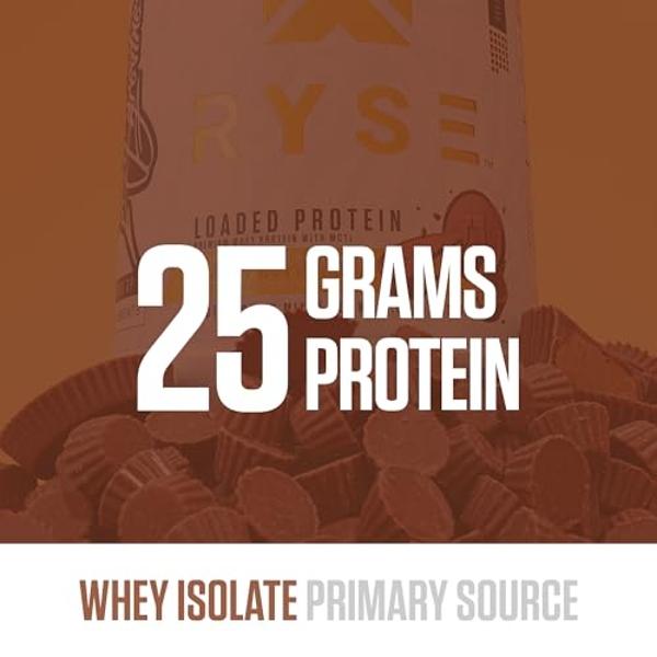 RYSE Loaded Protein Powder - Peanut Butter Cup - 25g Whey Protein Isolate & Concentrate with Prebiotic Fiber & MCTs - Low Carb, Low Sugar, Digestive-Friendly - 27 Servings / 2 lb T