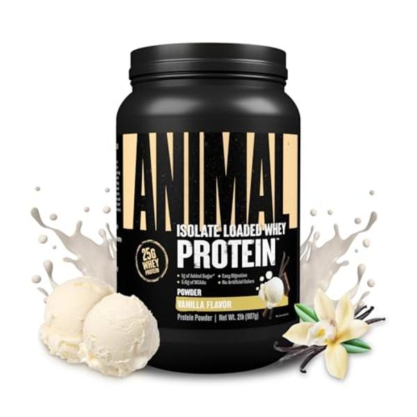 Animal Whey Isolate Protein Powder - Loaded for Pre & Post Workout Muscle Builder and Recovery with Digestive Enzymes for Men & Women - 25g Protein, Great Taste, Low Sugar - Vanill