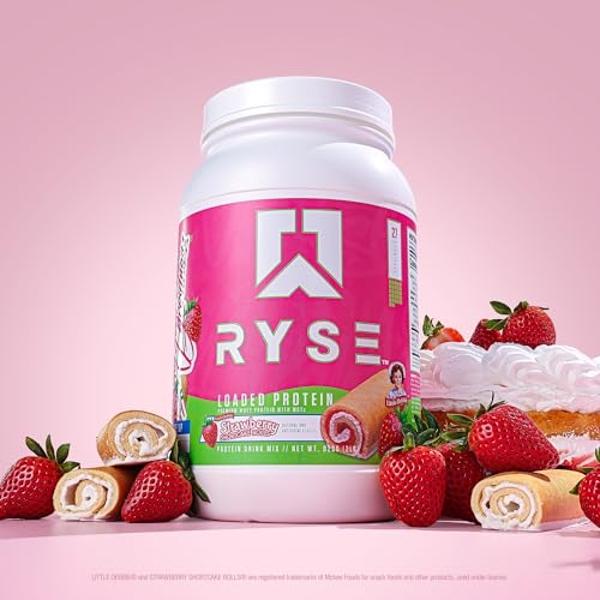 RYSE Loaded Protein Powder - Little Debbie Strawberry Shortcake Rolls - 25g Whey Protein Isolate & Concentrate with Prebiotic Fiber & MCTs - Low Carb & Low Sugar - 27 Servings / 2 