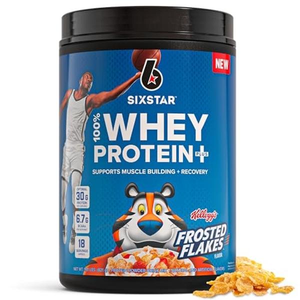 Six Star Whey Protein Powder Plus - Muscle Building & Recovery Formula with Whey Isolate Powder, BCAAs, 30g Protein, Immune Support - Post-Workout Supplement - Kellogg’s Frosted Fl