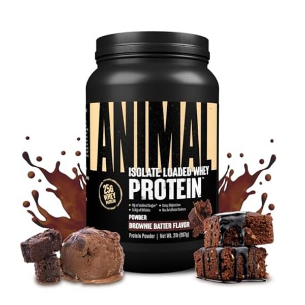 Animal Whey Isolate Protein Powder - Loaded for Pre & Post Workout Muscle Builder and Recovery with Digestive Enzymes for Men & Women - 25g Protein, Great Taste, Low Sugar - Browni