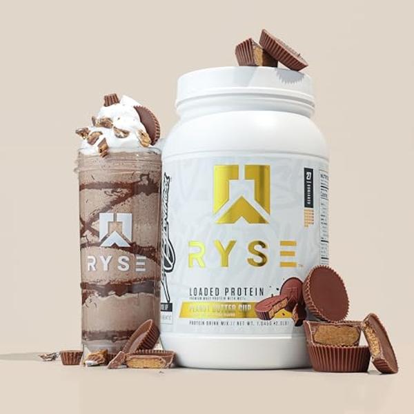 RYSE Loaded Protein Powder - Peanut Butter Cup - 25g Whey Protein Isolate & Concentrate with Prebiotic Fiber & MCTs - Low Carb, Low Sugar, Digestive-Friendly - 27 Servings / 2 lb T