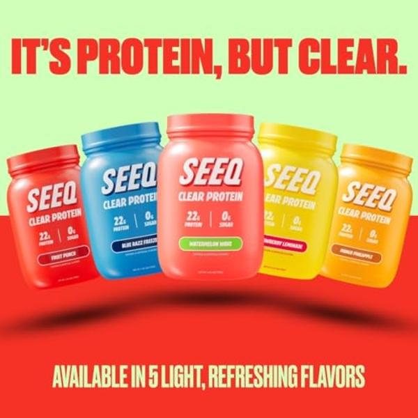 SEEQ Clear Protein Powder - Watermelon Wave - 25 Servings - 22g Clear Whey Protein Isolate - Zero Sugar - 0g Lactose - Allergen Friendly - GLP1 Support - Bone Health - Muscle Post 
