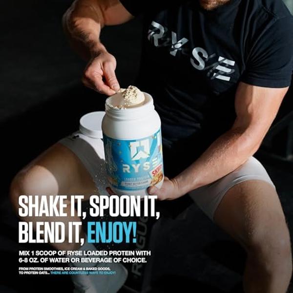 RYSE Loaded Protein Powder - Jet-Puffed Marshmallow - 25g Whey Protein Isolate & Concentrate with Prebiotic Fiber & MCTs - Low Carb, Low Sugar, Digestive-Friendly - 20 Servings / 1