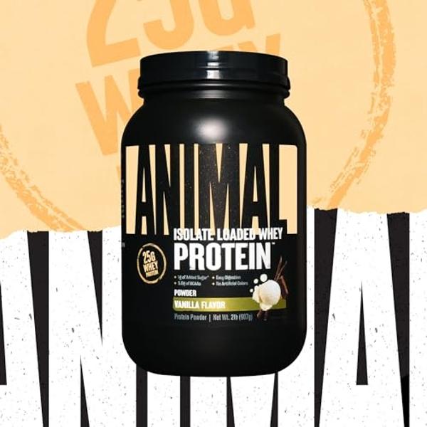 Animal Whey Isolate Protein Powder - Loaded for Pre & Post Workout Muscle Builder and Recovery with Digestive Enzymes for Men & Women - 25g Protein, Great Taste, Low Sugar - Vanill