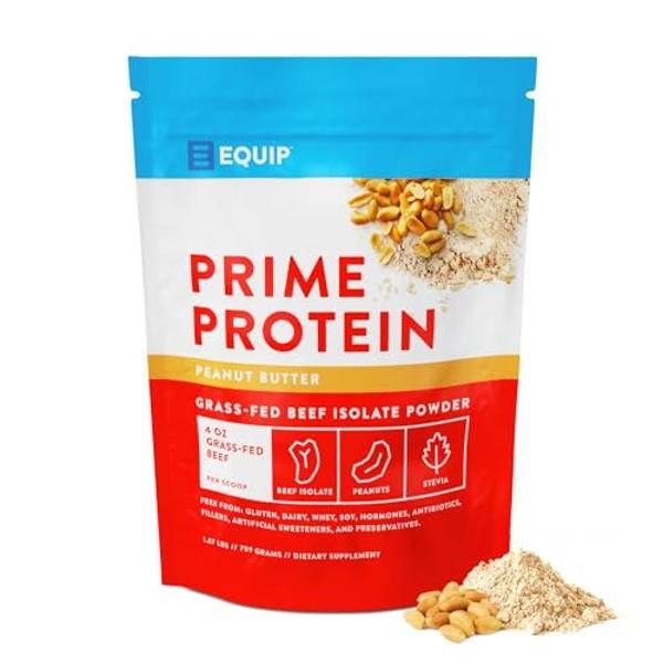 Equip Foods Prime Protein Powder | Clean, Grass Fed Beef Protein Isolate | Carnivore Protein Powder | Paleo, Keto Friendly | Gluten, Dairy Free | 30 Servings, Peanut Butter