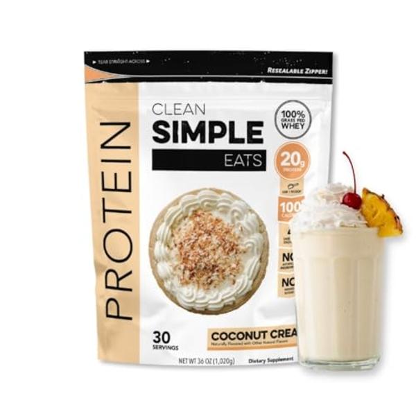 Clean Simple Eats Coconut Cream Whey Protein Powder, Natural Sweetened and Cold-Processed Whey Protein Powder, 20 Grams of Protein (30 Servings)