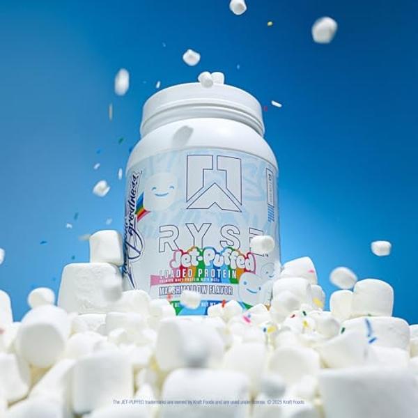 RYSE Loaded Protein Powder - Jet-Puffed Marshmallow - 25g Whey Protein Isolate & Concentrate with Prebiotic Fiber & MCTs - Low Carb, Low Sugar, Digestive-Friendly - 20 Servings / 1