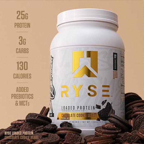 RYSE Loaded Protein Powder - Chocolate Cookie Blast - 25g Whey Protein Isolate & Concentrate with Prebiotic Fiber & MCTs - Low Carb, Low Sugar, Digestive-Friendly - 27 Servings / 2