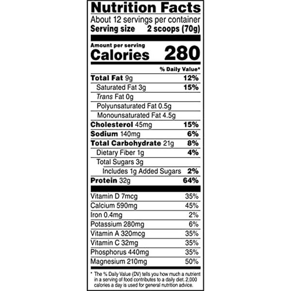 Muscle Milk Genuine Protein Powder, Strawberries ‘N Crème, 1.93 Pounds, 12 Servings, 32g Protein, 3g Sugar, Calcium, Vitamins A, C & D, NSF Certified for Sport, Energizing Snack, P