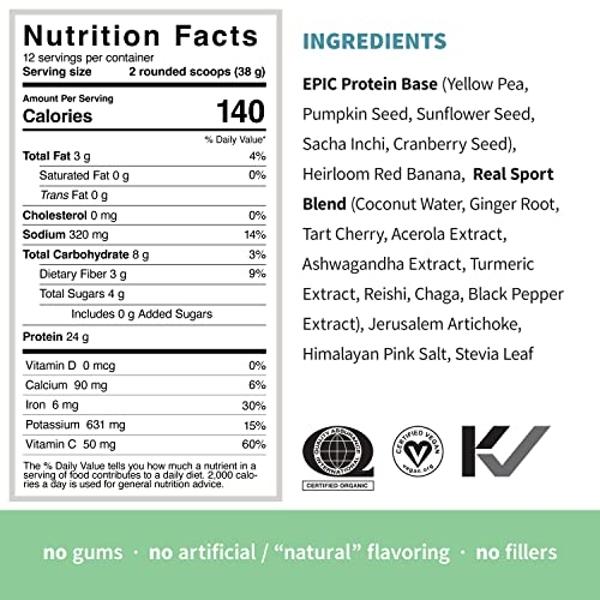 Sprout Living, Epic Protein, Plant Based Protein & Superfoods Powder, Real Sport | 24 Grams Organic Protein Powder, Recovery, Vegan, Non Dairy, Non-GMO, Gluten Free, Low Sugar (1 P