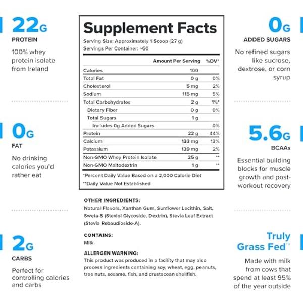 LEGION Whey+ Whey Protein Powder (French Vanilla) - Low Calorie Whey Isolate Protein Powder - Non-GMO, Lactose-Free, Sugar-Free Whey Protein Isolate Powder - Grass Fed Protein (60 