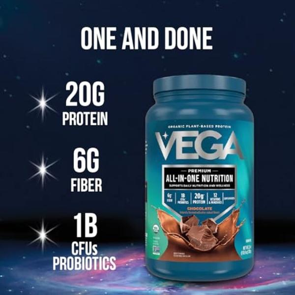 Vega Organic All-in-One Vegan Protein Powder, Chocolate - Superfood Ingredients, Vitamins for Immunity Support, Keto Friendly, Pea Protein for Women & Men, 61.8 Oz (Packaging May V