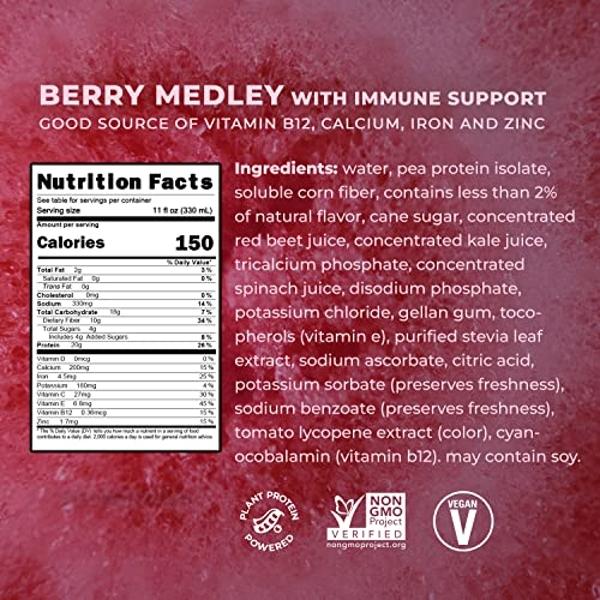 Evolve Plant Based Protein Shake, Berry Medley, 20g Vegan Protein, Immune Support, Vitamin C & Zinc, Dairy Free, No Artificial Sweeteners, Non-GMO, 10g Fiber, 11oz, (12 Pack) (Form