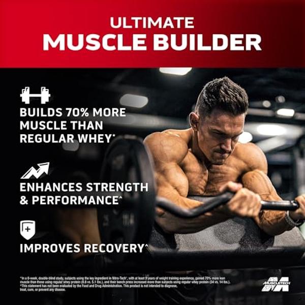 Muscletech Whey Protein Powder (Milk Chocolate, 2.2 Pound) - Nitro-Tech Muscle Building Formula with Whey Protein Isolate & Peptides - 30g of Protein, 3g of Creatine & 6.6g of BCAA