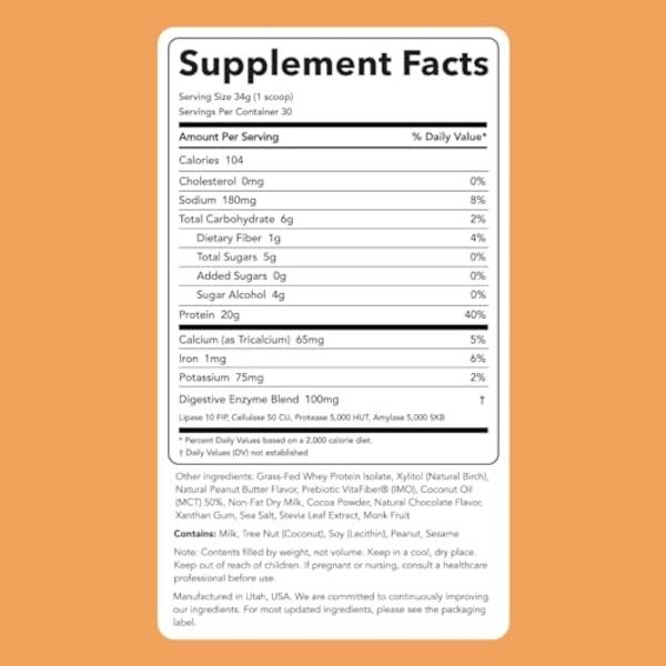 Clean Simple Eats Chocolate Peanut Butter Whey Protein Powder, Natural Sweetened and Cold-Processed Whey Protein Powder, 20 Grams of Protein (30 Servings)