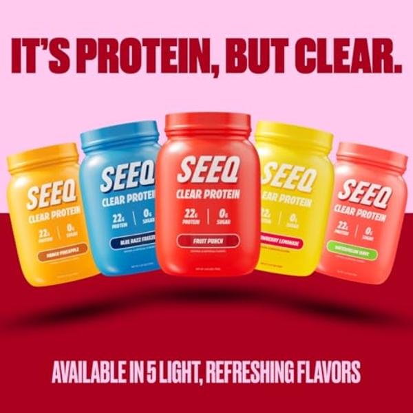 SEEQ Clear Protein Powder - Fruit Punch - 25 Servings - 22g Clear Whey Protein Isolate - Zero Sugar - 0g Lactose - Allergen Friendly - GLP1 Support - Bone Health - Muscle Post Work